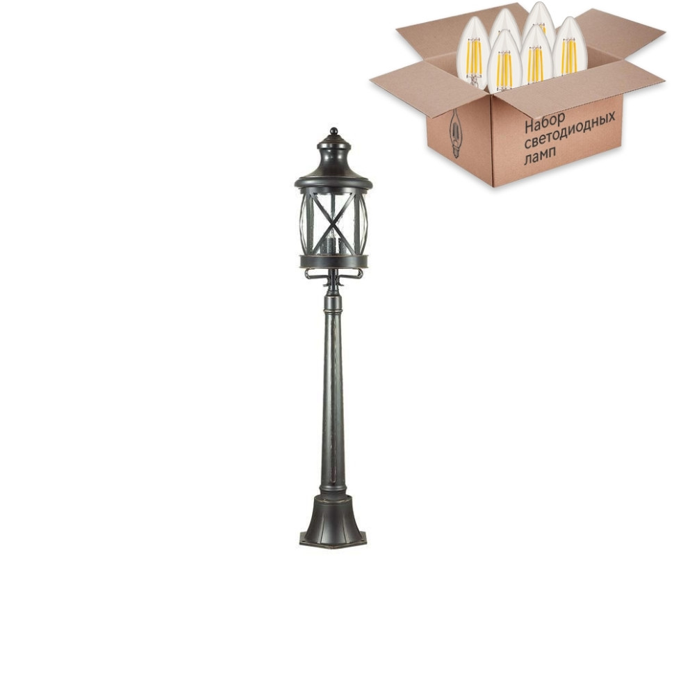 Уличный светильник на столбе со светодиодной лампочкой, комплект от Lustrof. №105226-, цвет античный черный с патиной 105226-622799 - фото 2