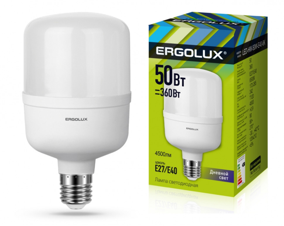 Светодиодная лампа E40 50W 6500K Ergolux LED-HW-50W-E40-6K 13556 паровой электрический утюг ergolux