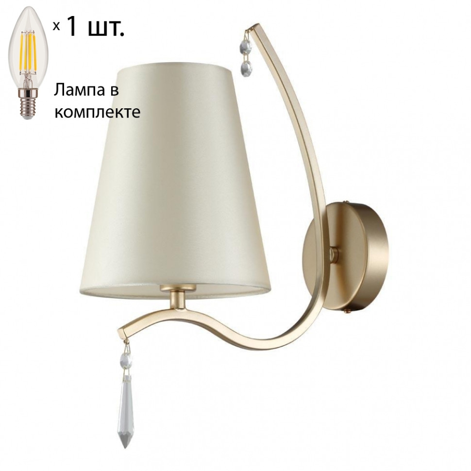 Бра Crystal Lux с лампочкой RENATA AP1 GOLD+Lamps E14 Свеча, цвет золотой RENATA AP1 GOLD+Lamps E14 Свеча - фото 1