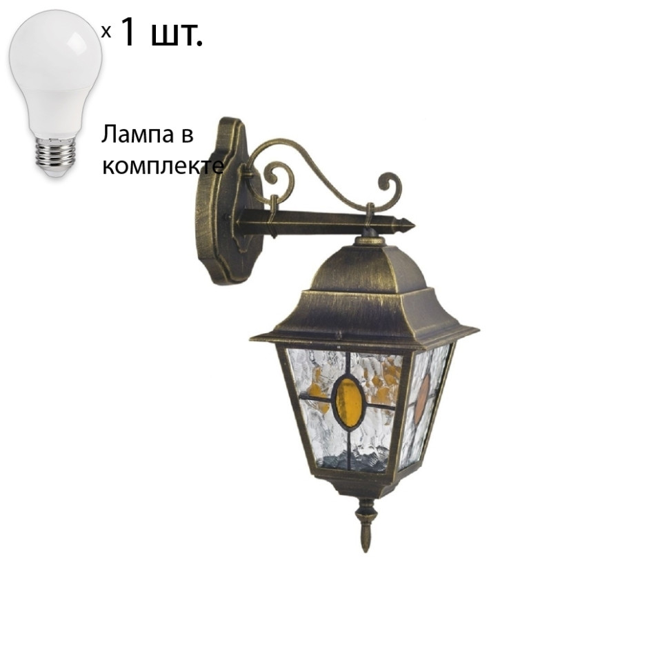 Уличный настенный светильник с лампочкой от Lustrof Загреб 1805-519209, цвет черный с золотой патиной 1805-1W-Lustrof - фото 1