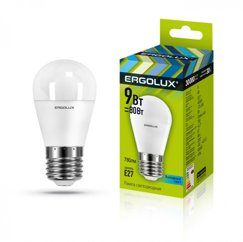 Светодиодная лампа E27 9W 4500K (белый) Ergolux Ergolux LED-G45-9W-E27-4K (13177) паровой электрический утюг ergolux