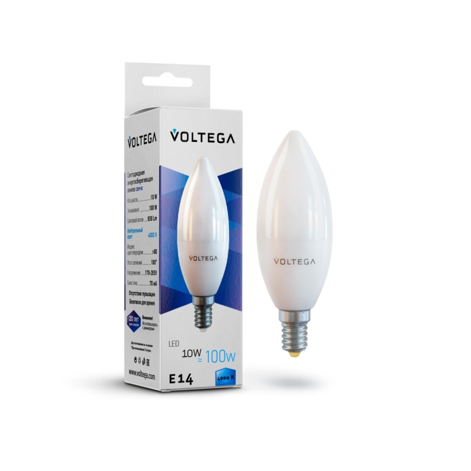 Комплект светодиодных ламп E14 10W 4000К (белый) Simple Voltega (155243) 8 шт - фото 2