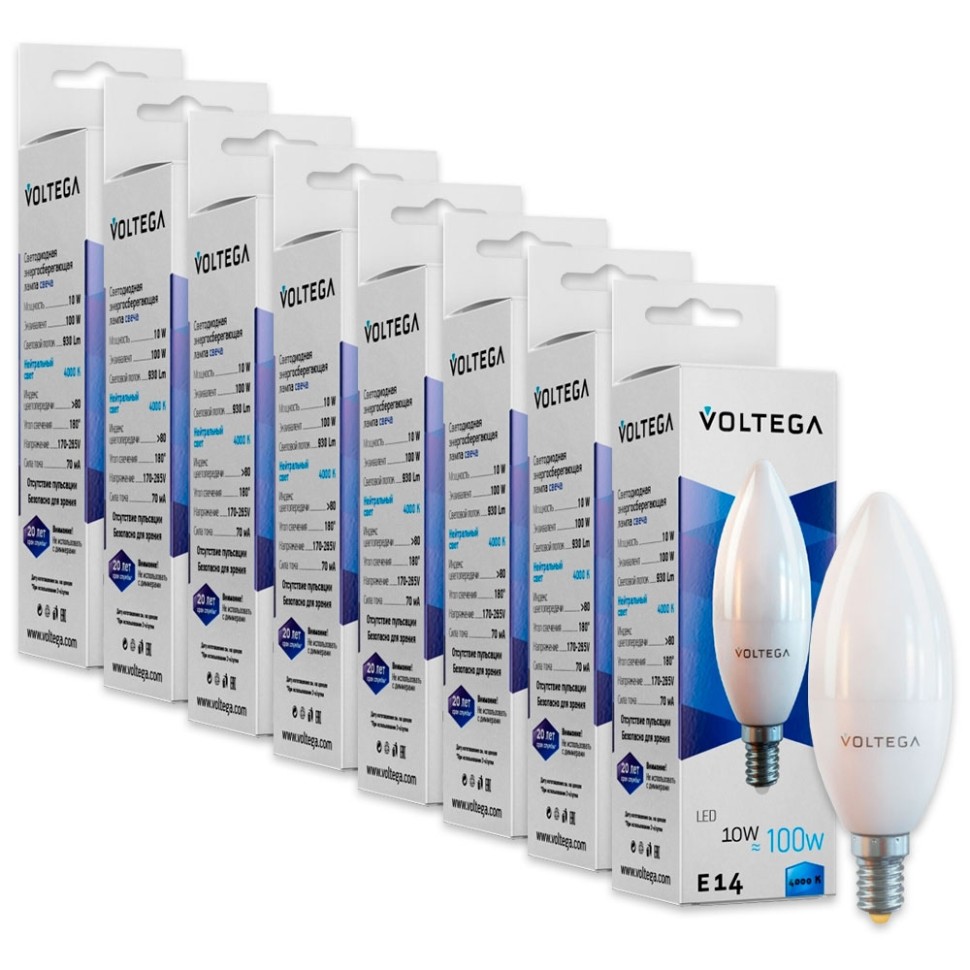 Комплект светодиодных ламп E14 10W 4000К (белый) Simple Voltega (155243) 8 шт - фото 4