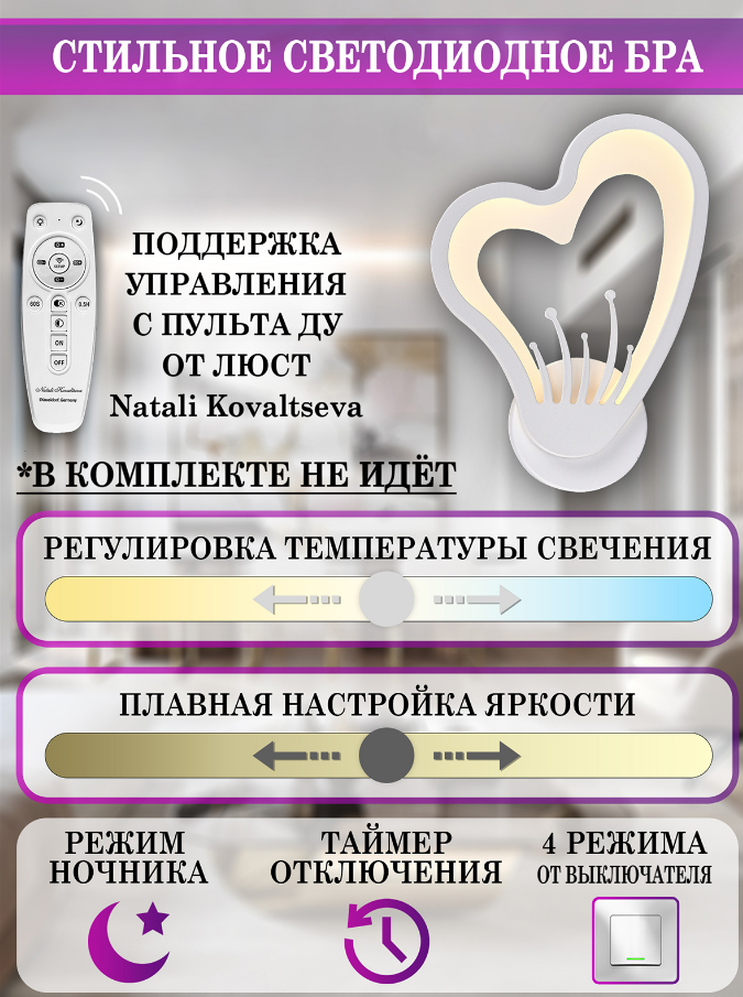 Бра светодиодное диммируемое с управлением со смартфона Natali Kovaltseva Led Light LED LAMPS 81133/1W, цвет белый LED LAMPS 81133/1W - фото 3