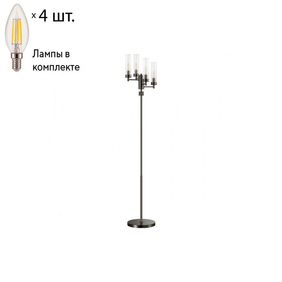 Торшер с лампочками Lumion Kamilla 5275/4F+Lamps E14 Свеча, цвет черный хром