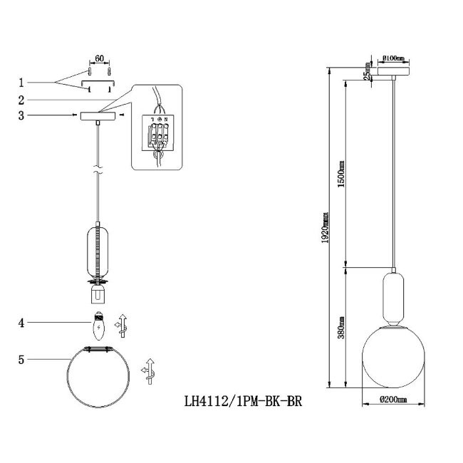 Подвесной светильник Lumien Hall ERMIN LH4112/1PM-BK-BR, цвет черный+античная бронза - фото 4