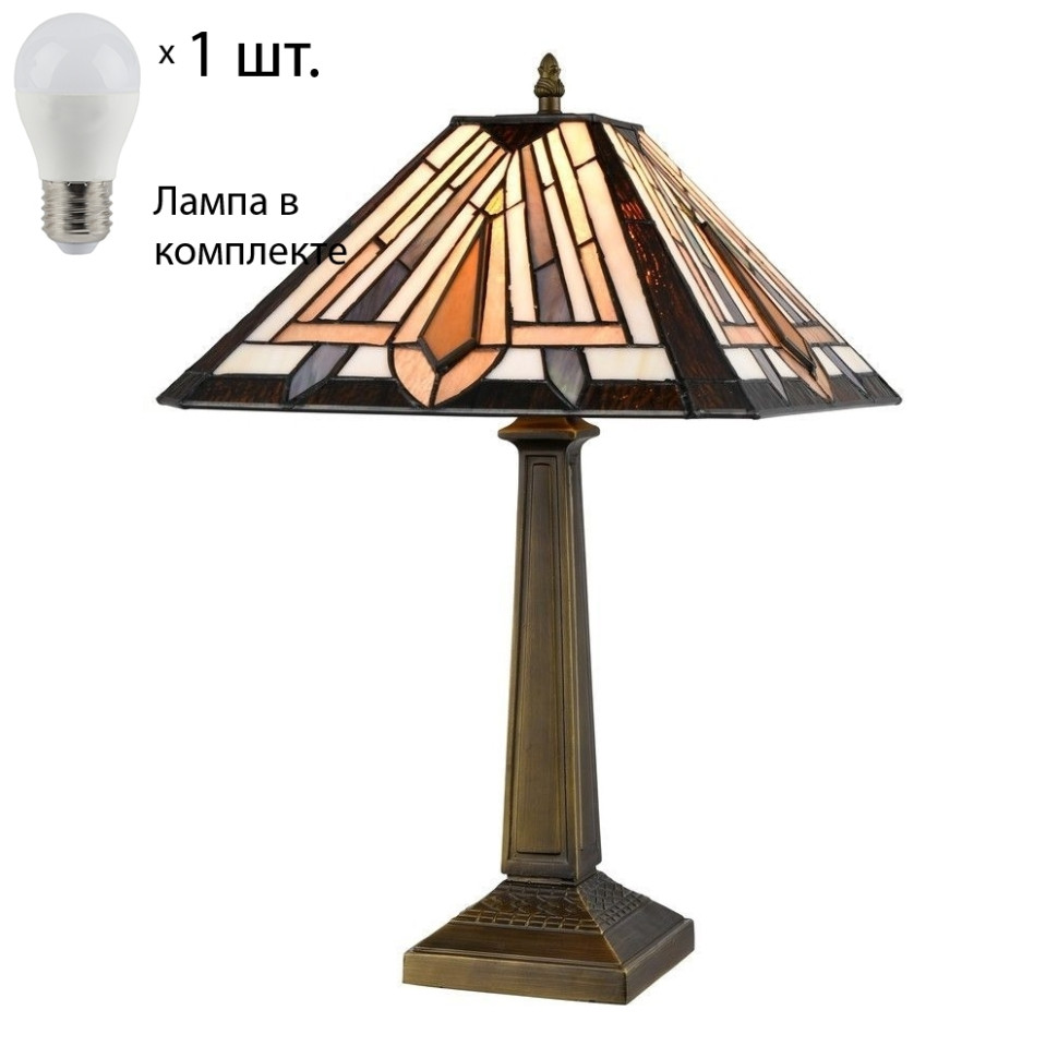 Настольная лампа с лампочкой Velante Тиффани 846-804-01+Lamps E27 P45, цвет стекло 846-804-01 +Lamps E27 P45 - фото 1