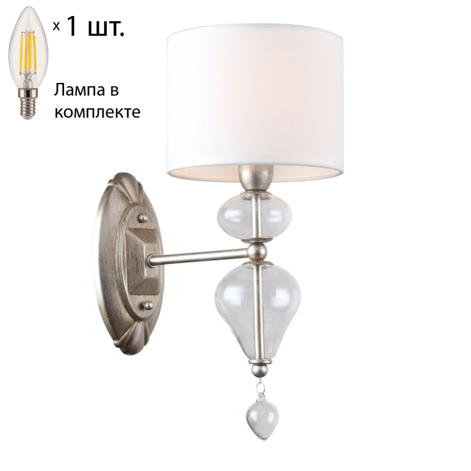 Бра с лампочкой Favourite Ironia 2554-1W+Lamps E14 Свеча, цвет античное серебро 2554-1W+Lamps E14 Свеча - фото 1