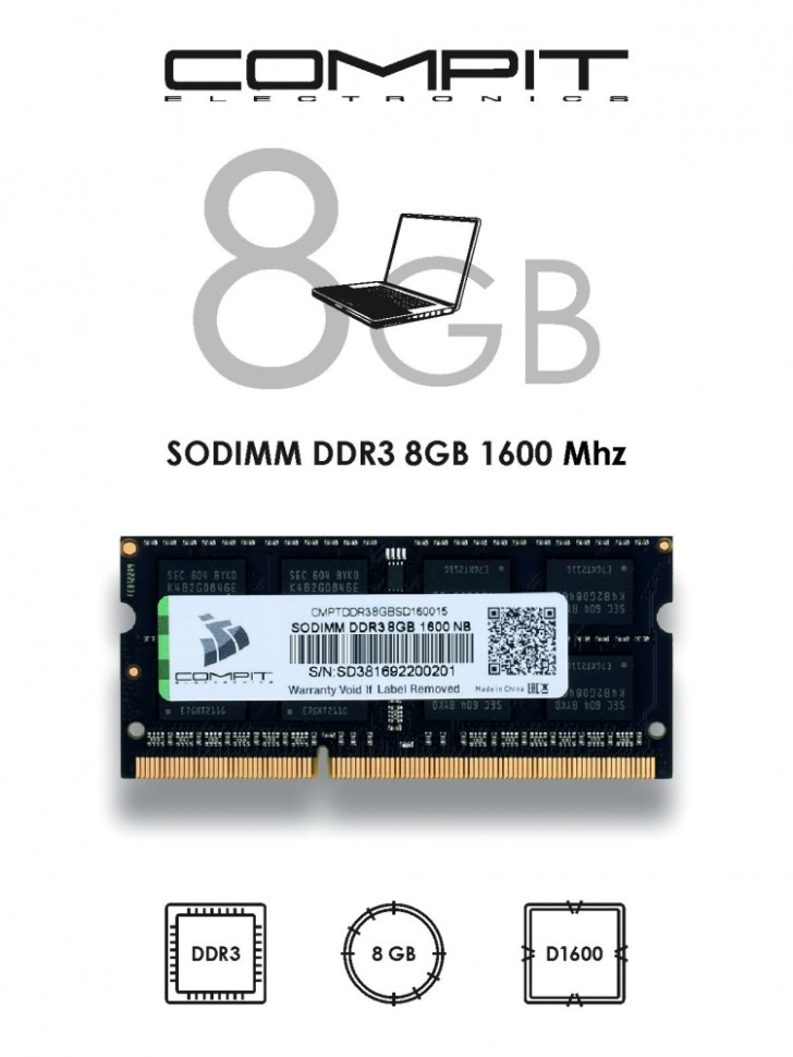 Модуль памяти Compit  DDR3 8GB SO-DIMM 1600MHz (CMPTDDR38GBSD160015) - фото 4