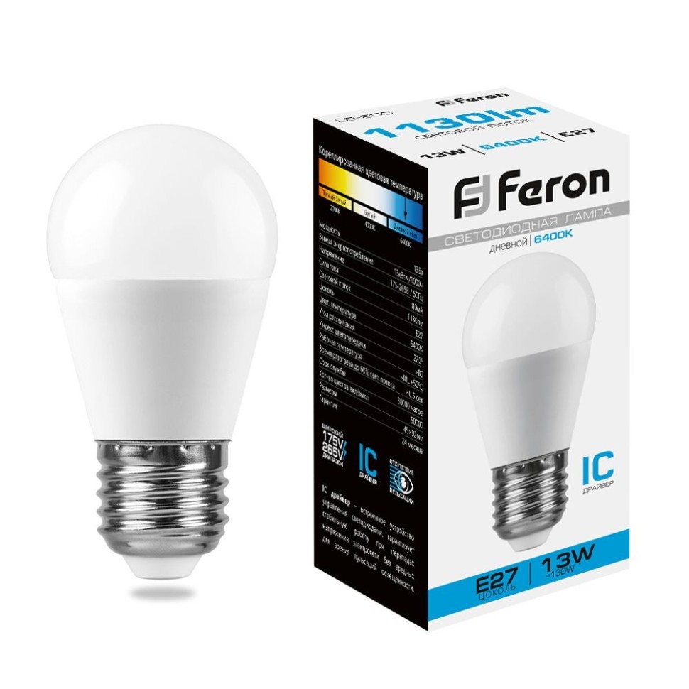 Набор для Goods : светодиодные лампы FERON LB-950 38106 (13W) 230V E27 6400K G45 упаковка 10 шт. ( код 600005881678 )  ( арт 300243 ) - фото 3